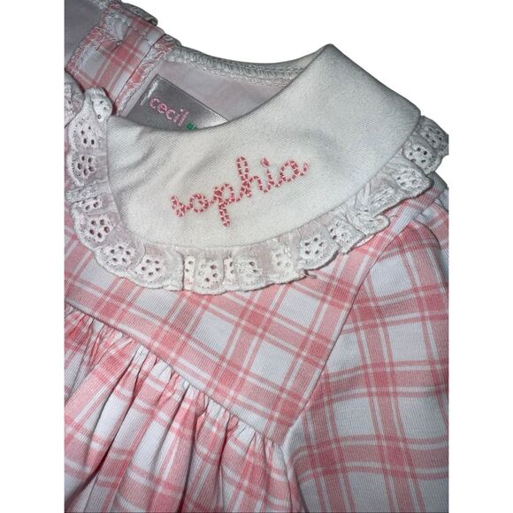 Cecil & Lou Monogrammed (Sophia) Baby Girl Peter Pan Collar Gingham Dress 2T - Picture 4 of 8